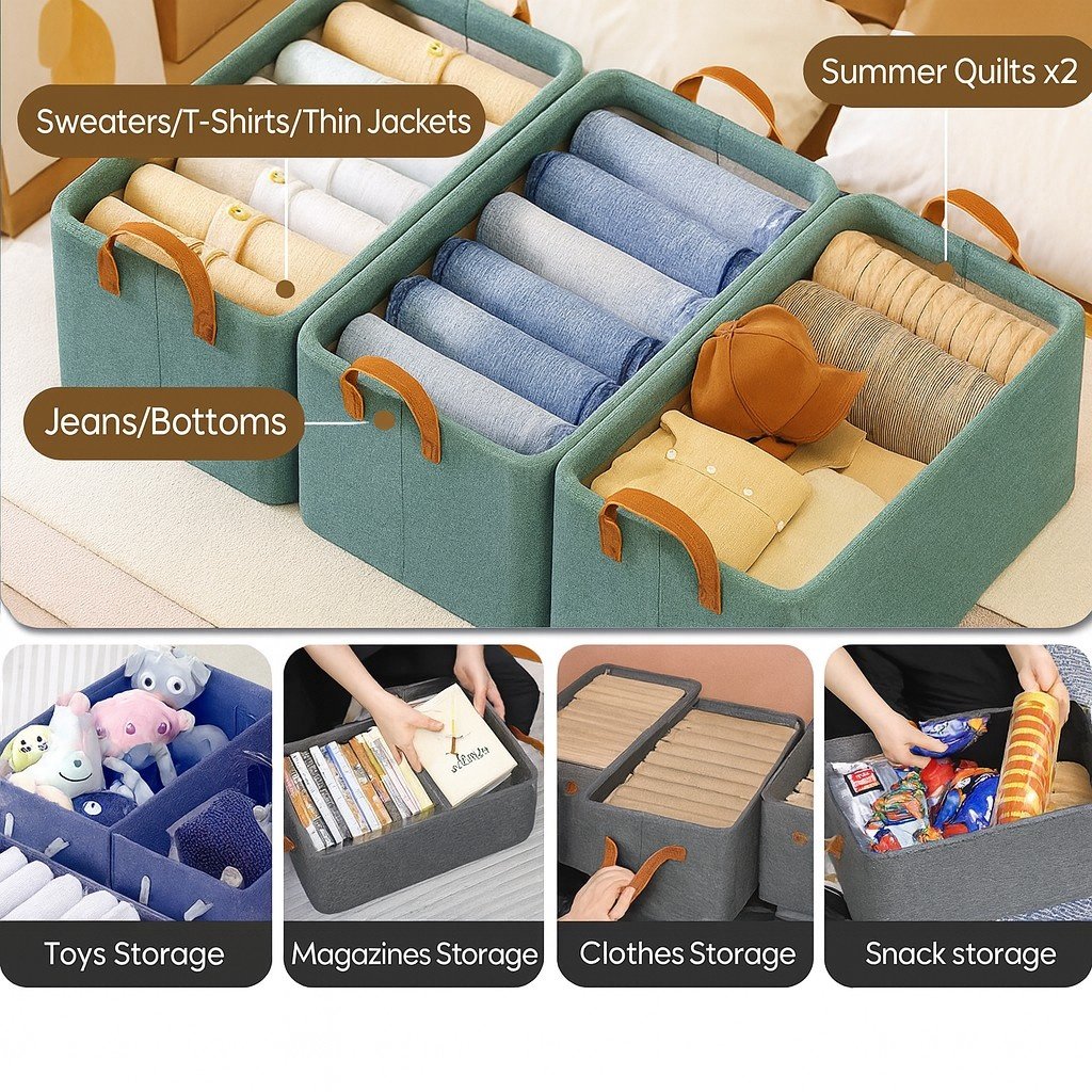 Grosyhub Foldable Blue Wardrobe Organizer With Durable Handle