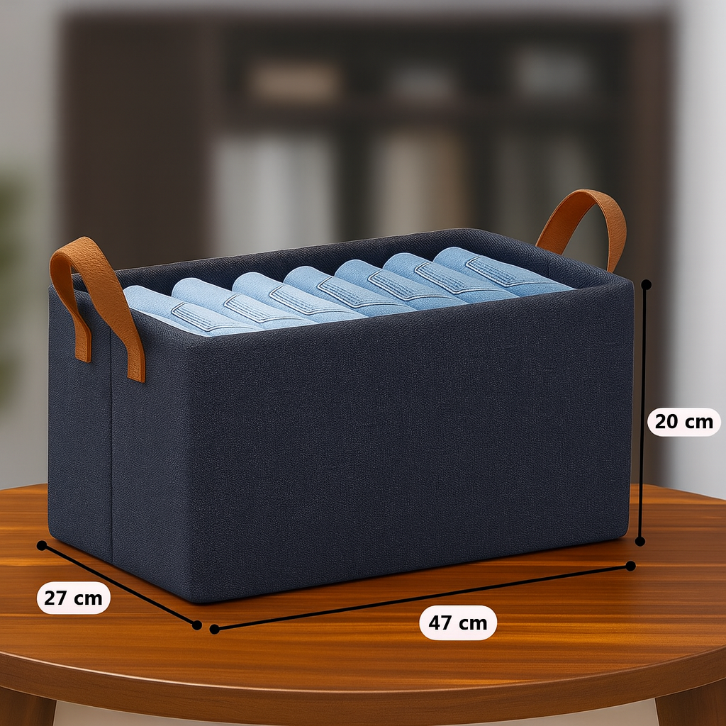 Grosyhub Foldable Navy-Blue Wardrobe Organizer With Durable Handle