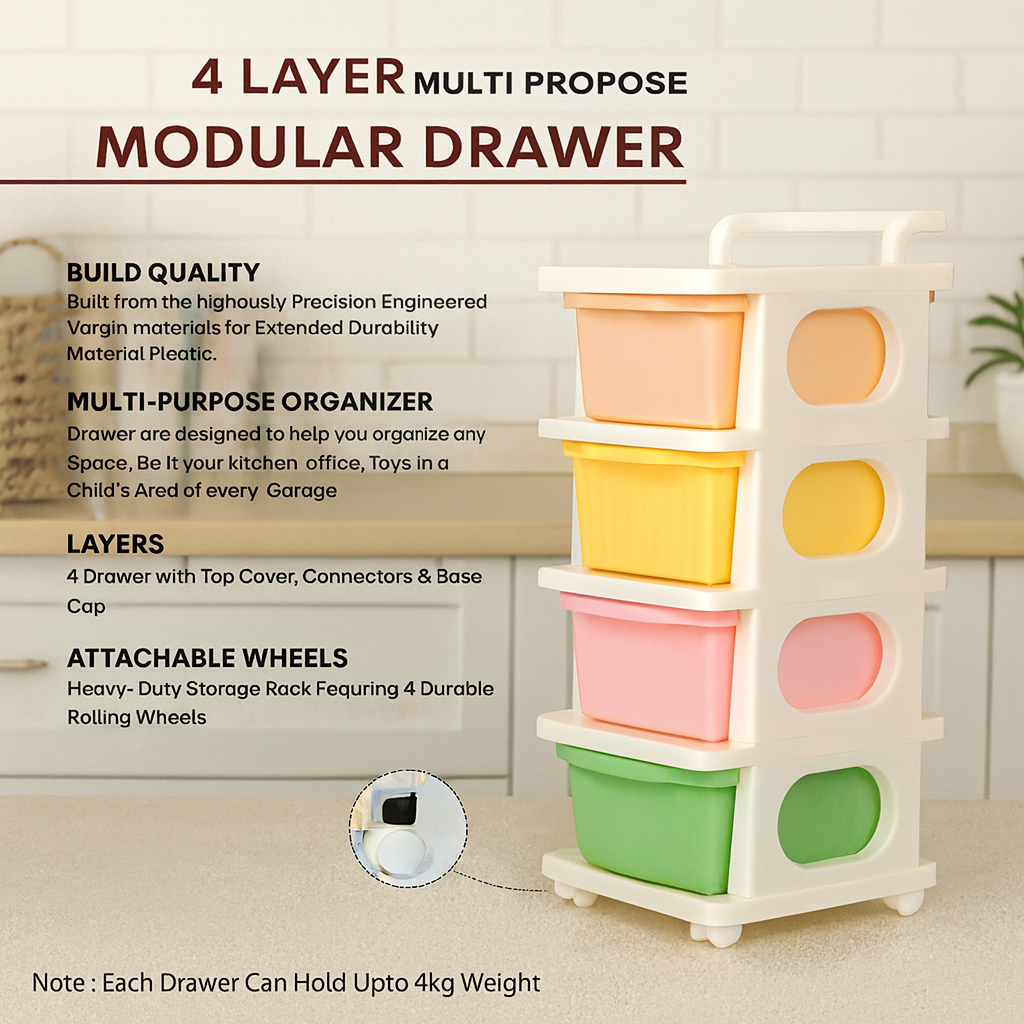 Grosyhub Multipurpose 5-Layer Smart Modular Drawer with Wheels