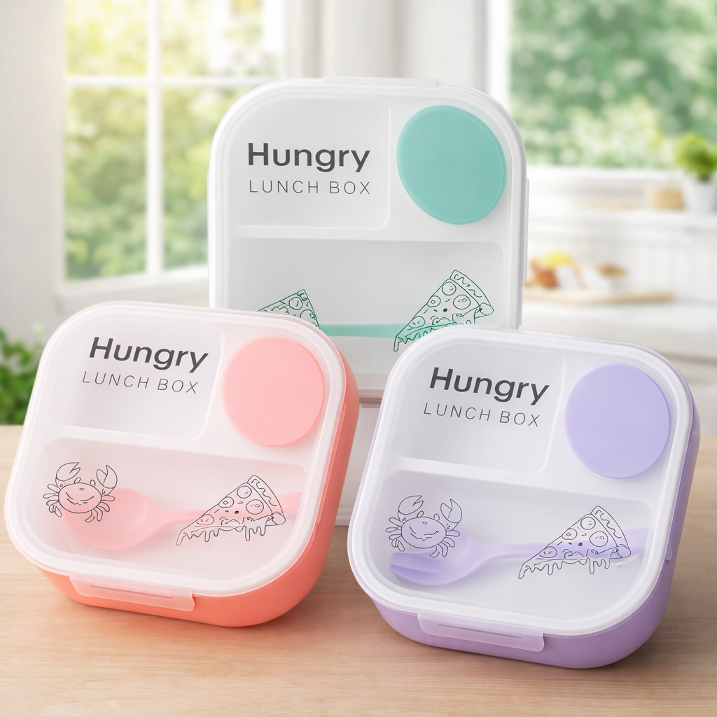 Grosyhub Hungry Bite: 3-Compartment Leak-Proof Bento Lunch Box