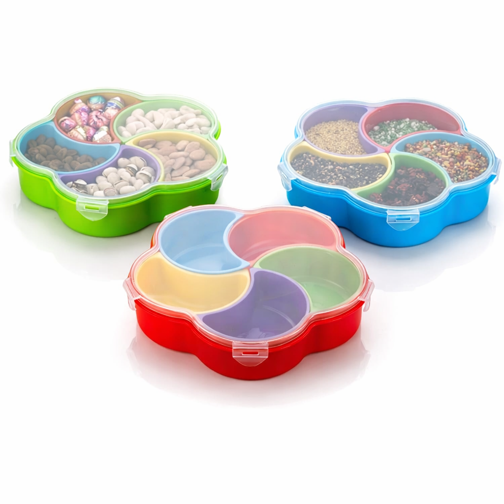 Grosyhub Flower Bloom Dry Fruit Box – 6-Section Airtight Server