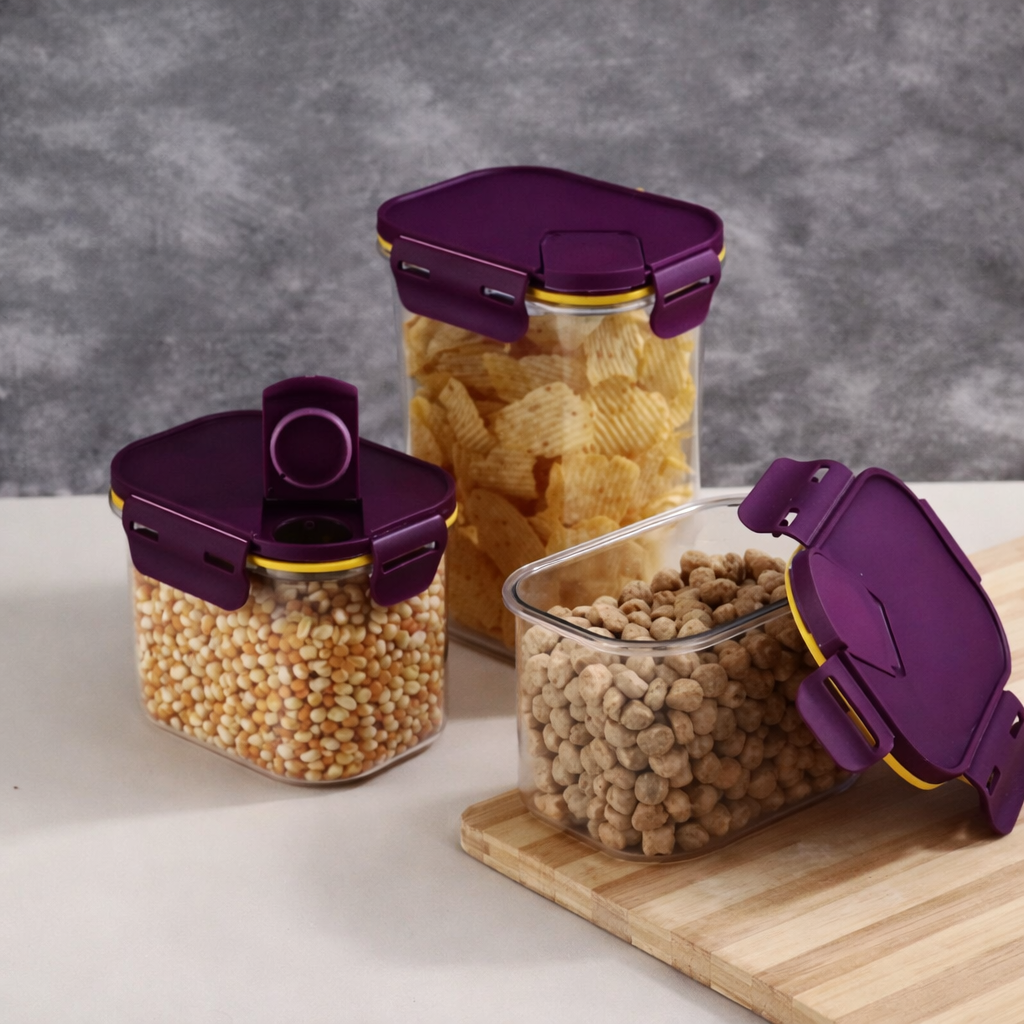 Grosyhub Flip-Lock Airtight Container Set – 750ml & 1100ml Pantry Storage