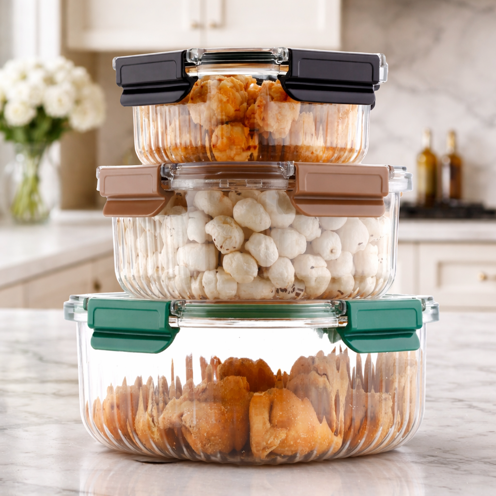Grosyhub Elite 3-Piece Ribbed Plastic Container Set