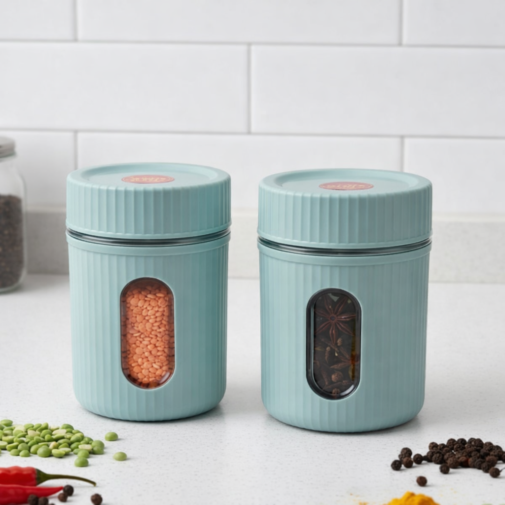 Grosyhub 2-Piece Ribbed Window Container Set