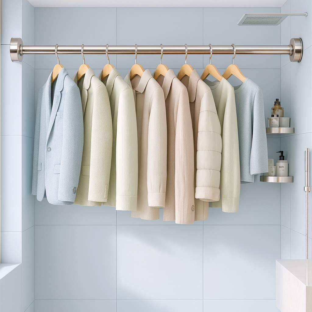 Grosyhub Adjustable Shower Curtain Tension Rod 125CM| Non-Drilling| Anti-Skid|Multi-Purpose| Spring Pull Rod - (Stainless Steel)
