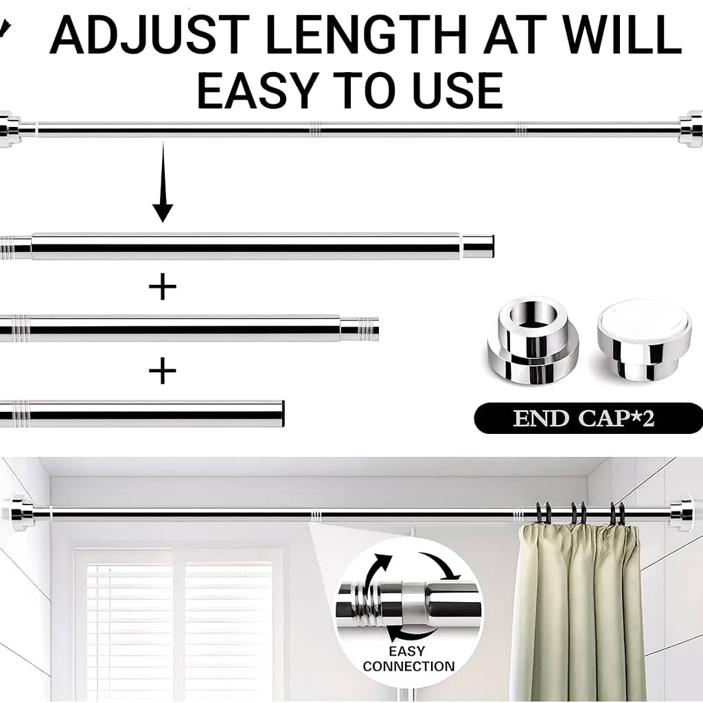 Grosyhub Adjustable Shower Curtain Tension Rod 85CM| Non-Drilling| Anti-Skid|Multi-Purpose| Spring Pull Rod - (Stainless Steel)