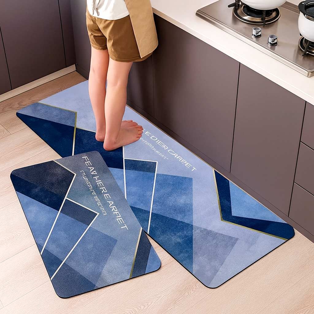 Grosyhub Feather Print Non-Slip Kitchen Rug Combo Water Absorbent With Rubber Backing, 120x40cm + 60x40cm
