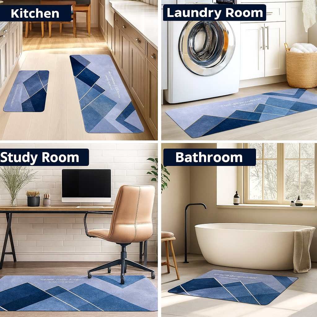 Grosyhub Feather Print Non-Slip Kitchen Rug Combo Water Absorbent With Rubber Backing, 120x40cm + 60x40cm