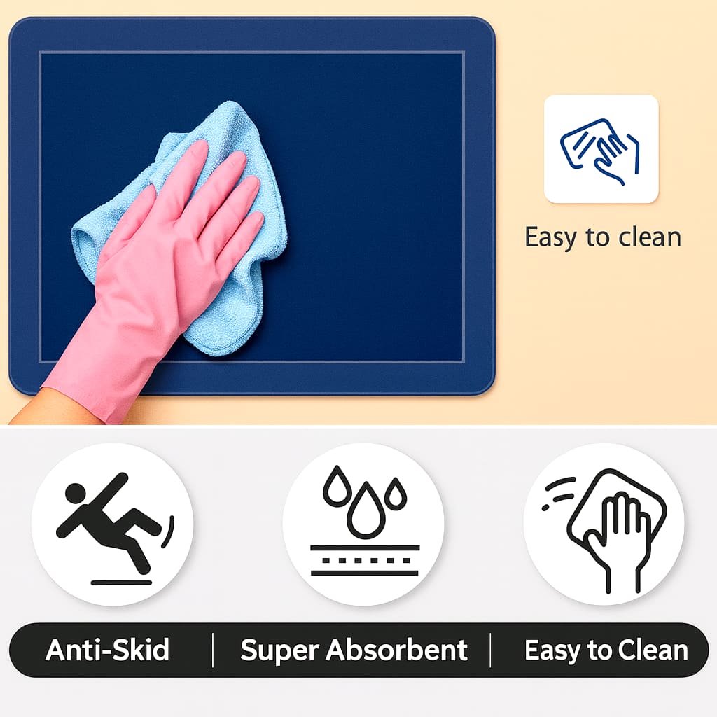Grosyhub Solid Blue Non-Slip Kitchen Rug Combo, Water Absorbent with Rubber Backing, 120x40cm + 60x40cm