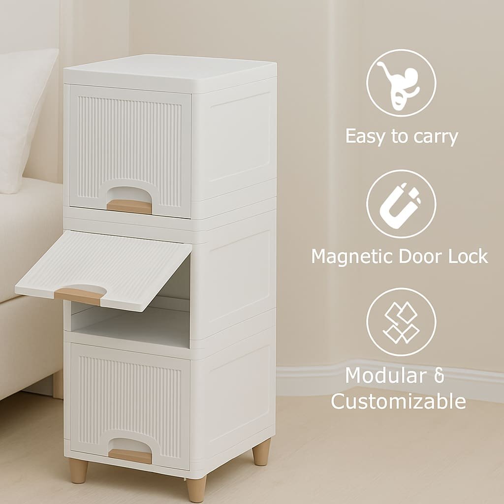 Grosyhub Multi Layer Design Flip Top Modular Storage Cabinet (3 Layer)
