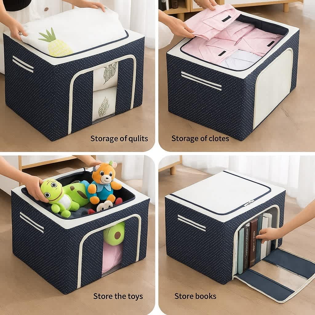 Grosyhub Double-Sided Zipper Living Box - Fabric Storage Boxes for Clothes, Saree Cover Bags - 24 Litre, Pack of 1, Polka Dot