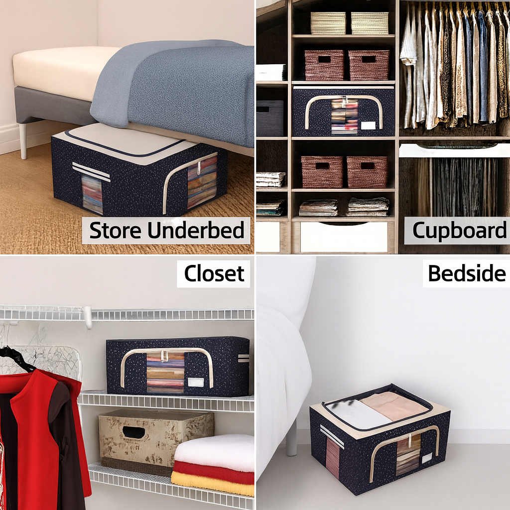 Grosyhub Double-Sided Zipper Living Box - Fabric Storage Boxes For Clothes, Saree Cover Bags - 66 Litre, Pack Of 1, Polka Dot