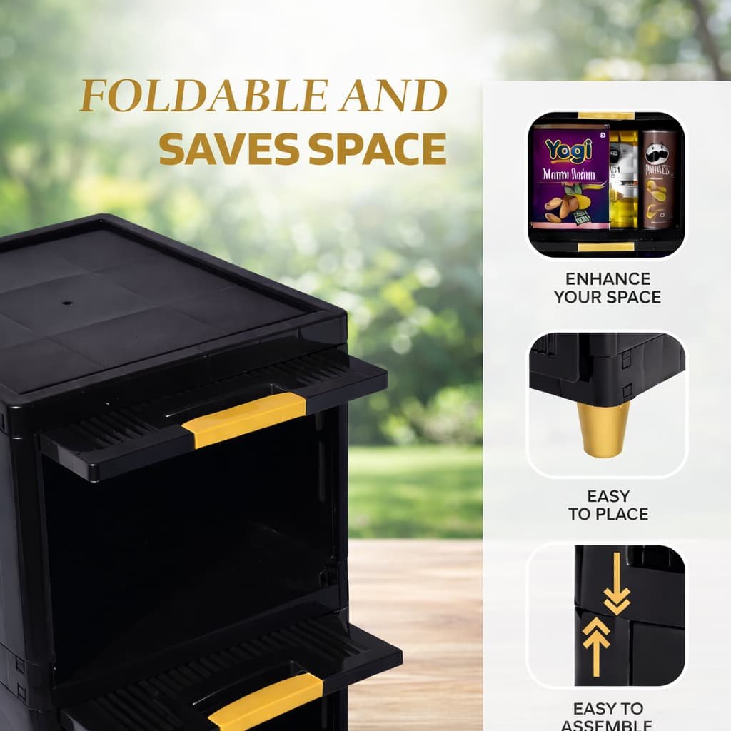 Grosyhub Multi Layer Design Flip Top Modular Storage Cabinet Black (3 Layer)