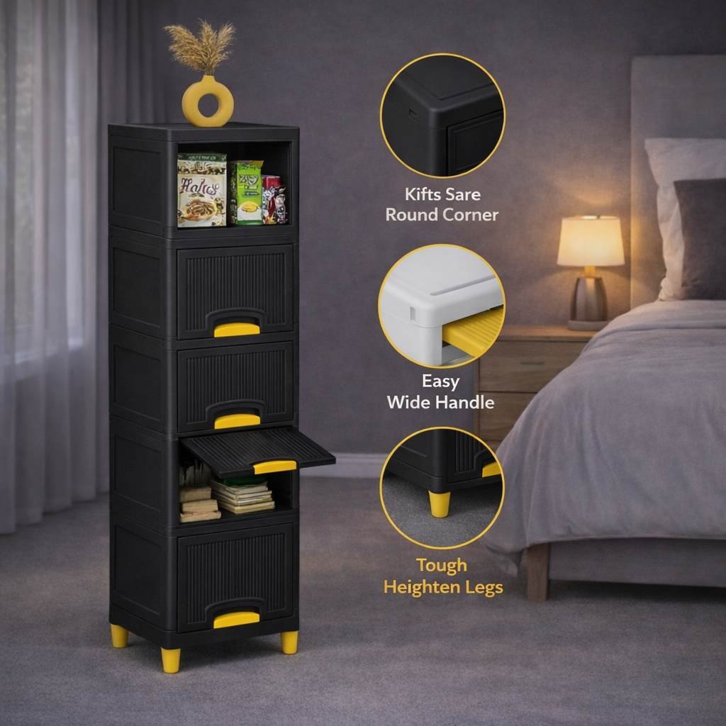 Grosyhub Multi Layer Design Flip Top Modular Storage Cabinet Black (5 Layer)