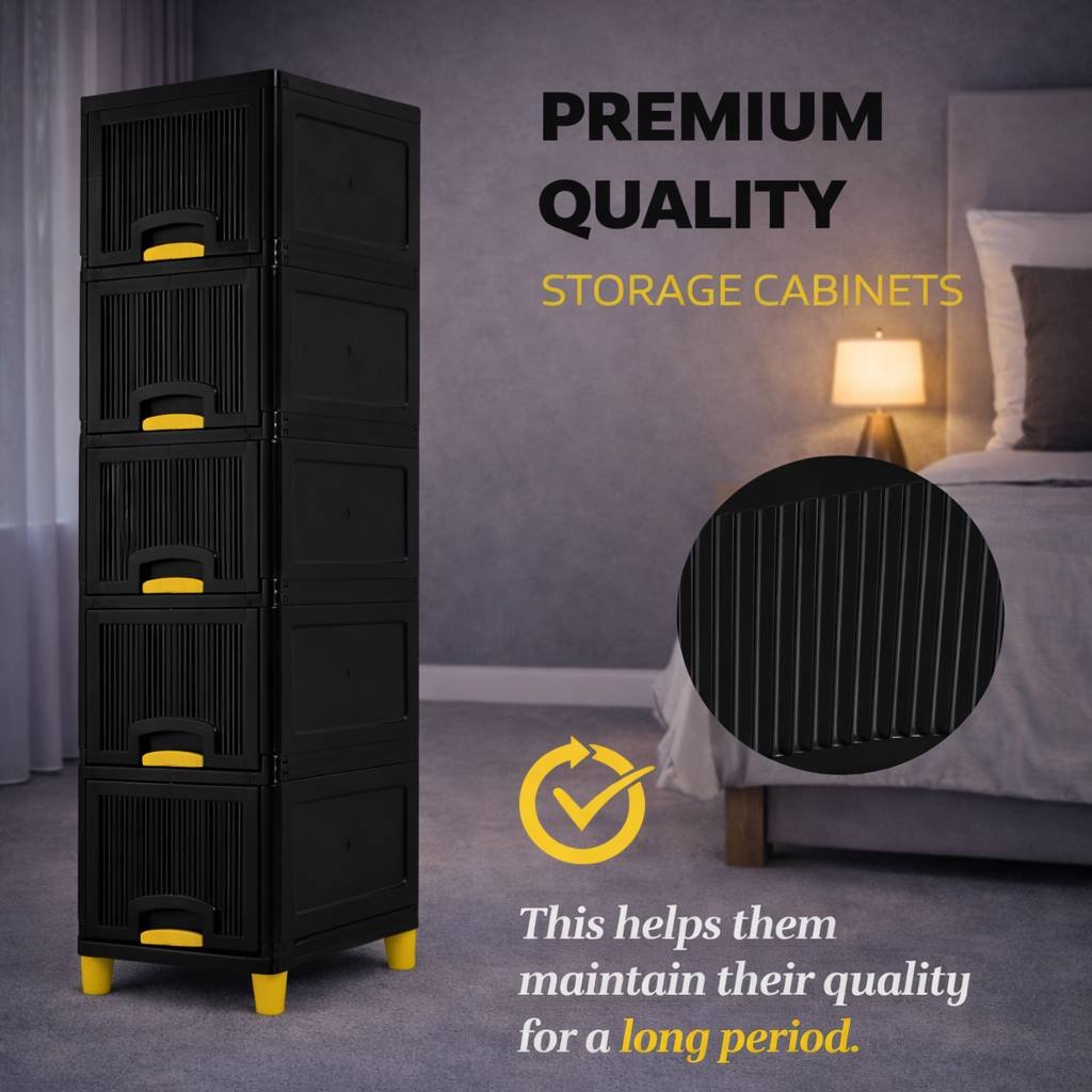 Grosyhub Multi Layer Design Flip Top Modular Storage Cabinet Black (5 Layer)
