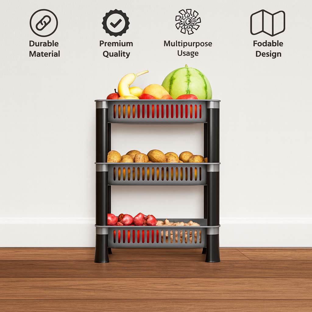 Grosyhub 3 Layer Foldable Storage Cart for Home & Kitchen
