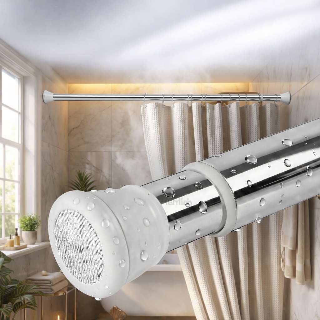 Grosyhub Premium Stainless Steel 85CM Adjustable No-Drill Tension Rod with White Non-Slip Rubber End Caps