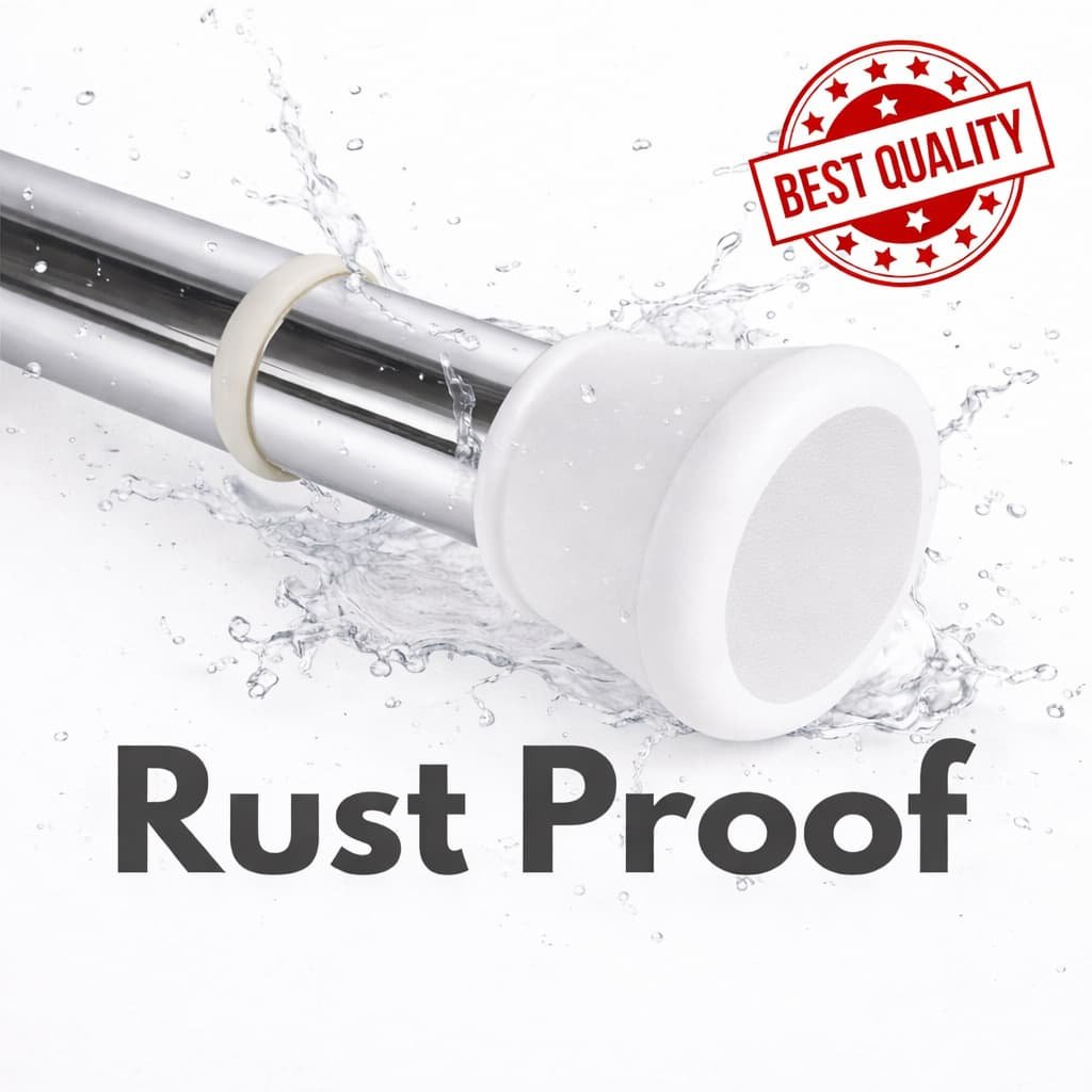 Grosyhub Premium Stainless Steel 125CM Adjustable No-Drill Tension Rod with White Non-Slip Rubber End Caps
