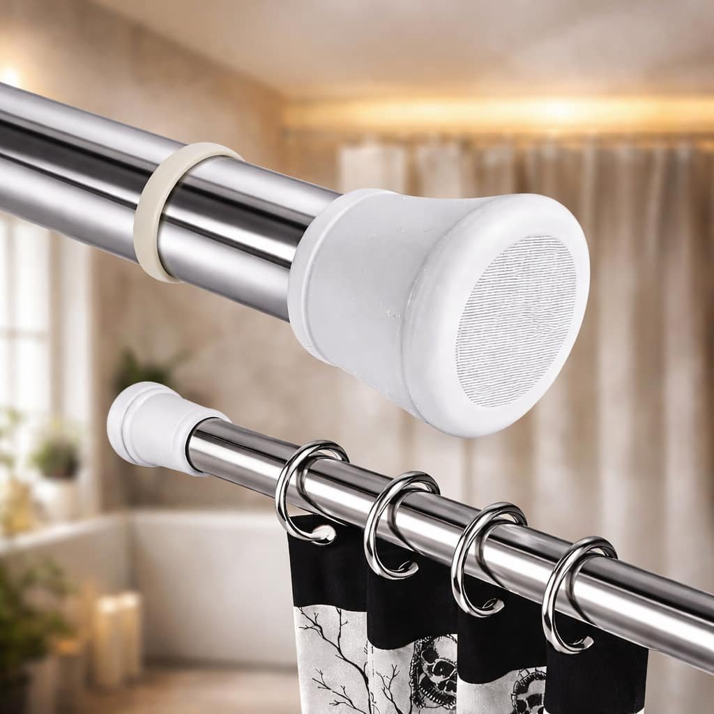 Grosyhub Premium Stainless Steel 125CM Adjustable No-Drill Tension Rod with White Non-Slip Rubber End Caps